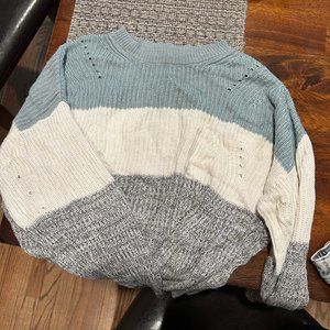 Blue, white and gray sweater